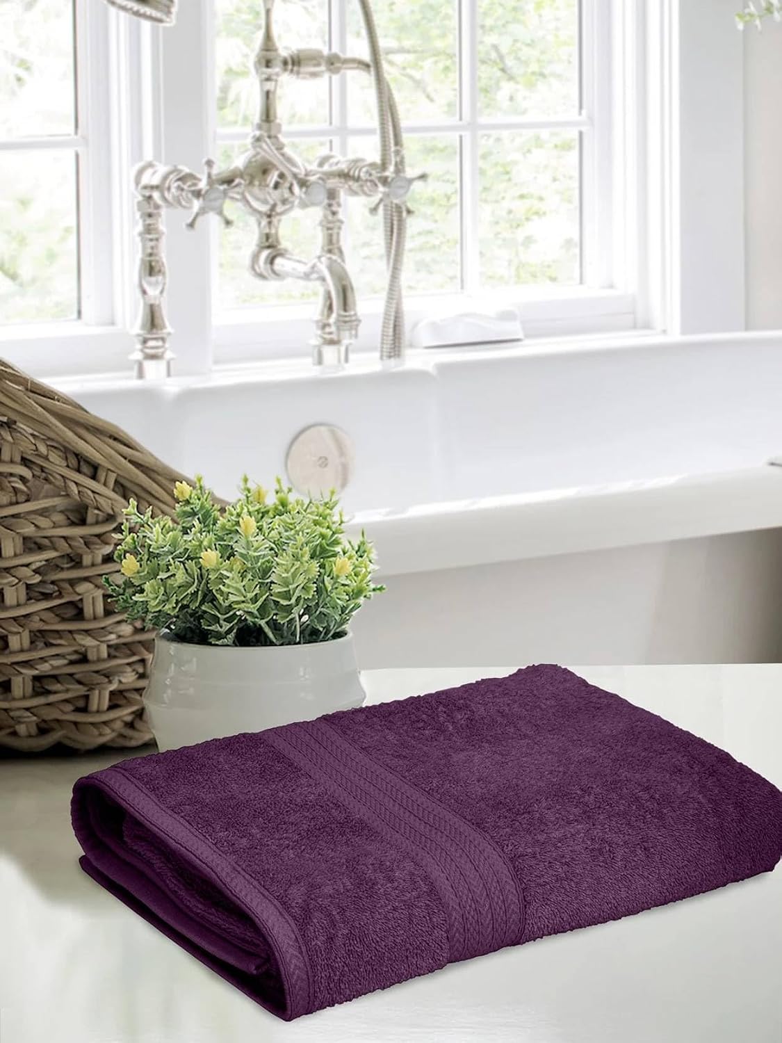 Bombay Dyeing Towel 100% Cotton Tulip Bath Turkish Towel 450 Gsm | Super Soft & Ultra Absorbent | Hand Washable & Machine Washable (Purple)