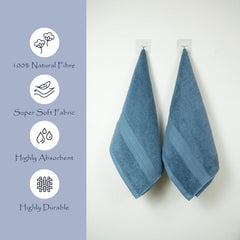 Rangoli 100% Cotton Fibre 2 Hand Towel 500 Gsm | Highly Durable & Super Absorbent Towel | Skin-Friendly & Quick Drying Luxury Towels (Blue)