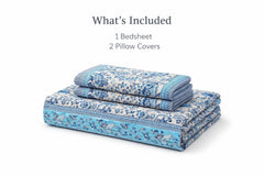 Pure Cotton Double Bedsheet For King Size With 2 Pillow Covers | 90 X 108 Inches, Cream & Sky Blue | Ultra-Soft & Skin-Safe | Breathable Summer Comfort