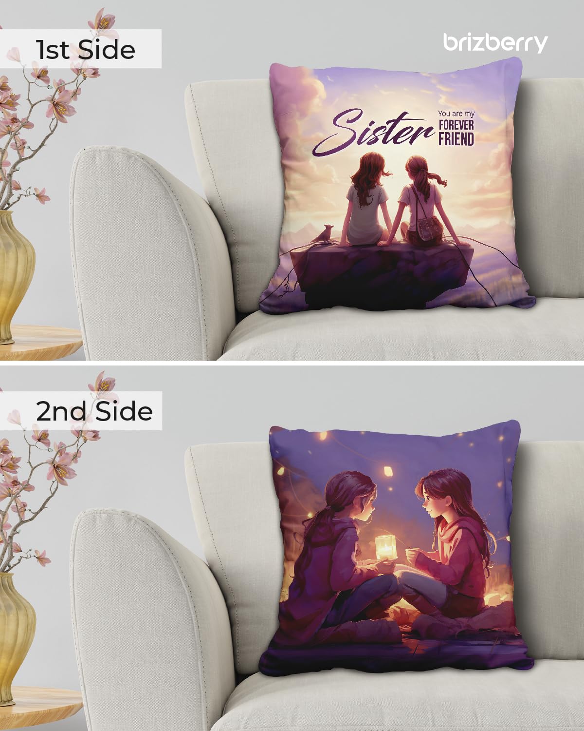 Pillow Cushion For Best Sister, Premium Pillow - 16 X 16 Inch | Unique Thoughtful Cute Birthday Diwali Pillow Gift For Best Sister | Premium Filler Cushion, Dual-Sided Design - Design 20