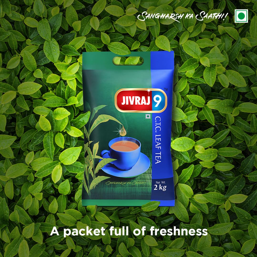 Jivraj 9 CTC Tea Leaf - 2 Kg, 70.5 Ounce | Crush-Tear-Curl Tea Leaf Process - Premium Assam Tea Leaves | High Caffeine, Gluten Free