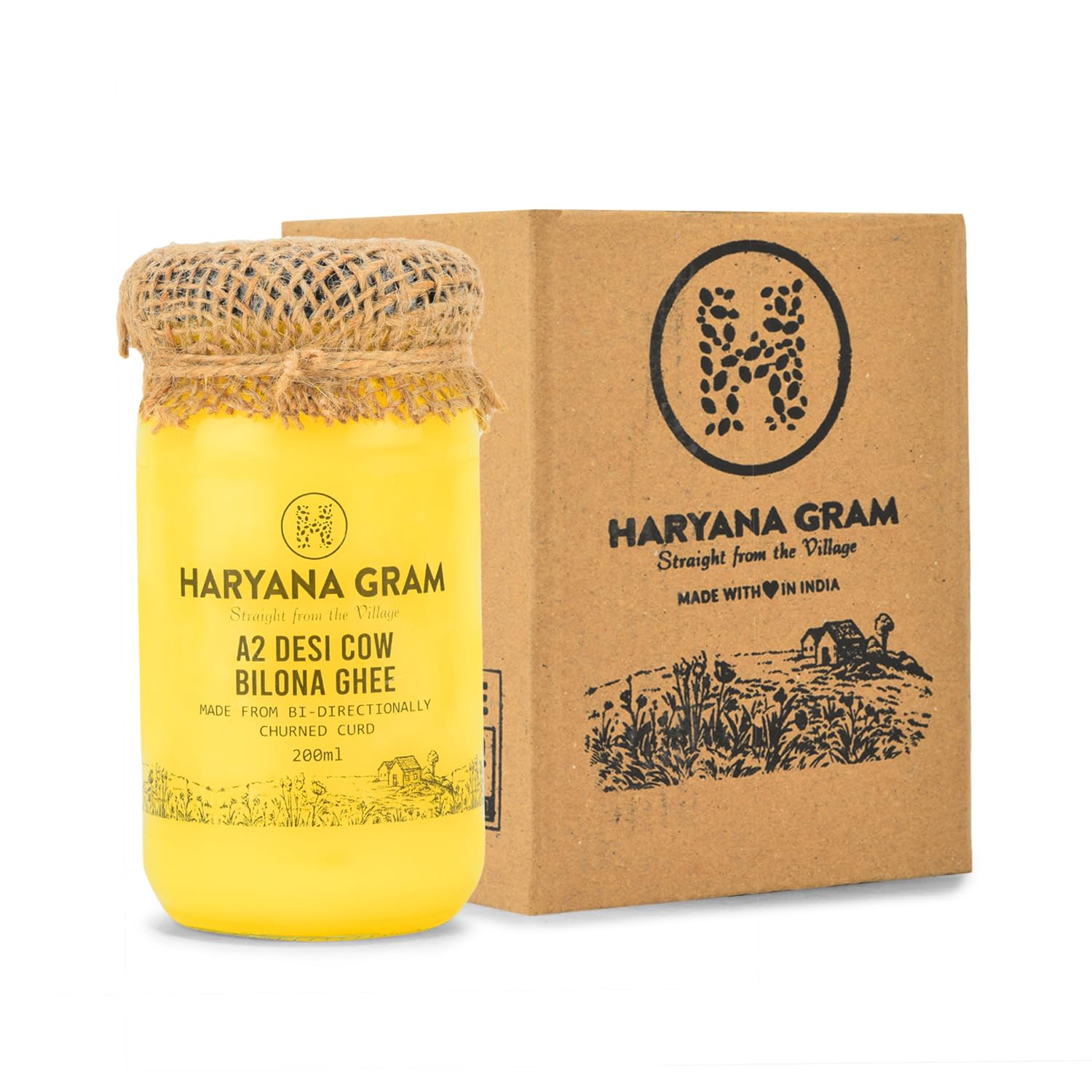 Organic A2 Desi Cow Bilona Ghee By Haryana Gram | Rich In Vitamin A, D & Minerals Healthy Desi Ghee Good For Overall Health | (200ml) 6.7 Ounce | Jar Pack