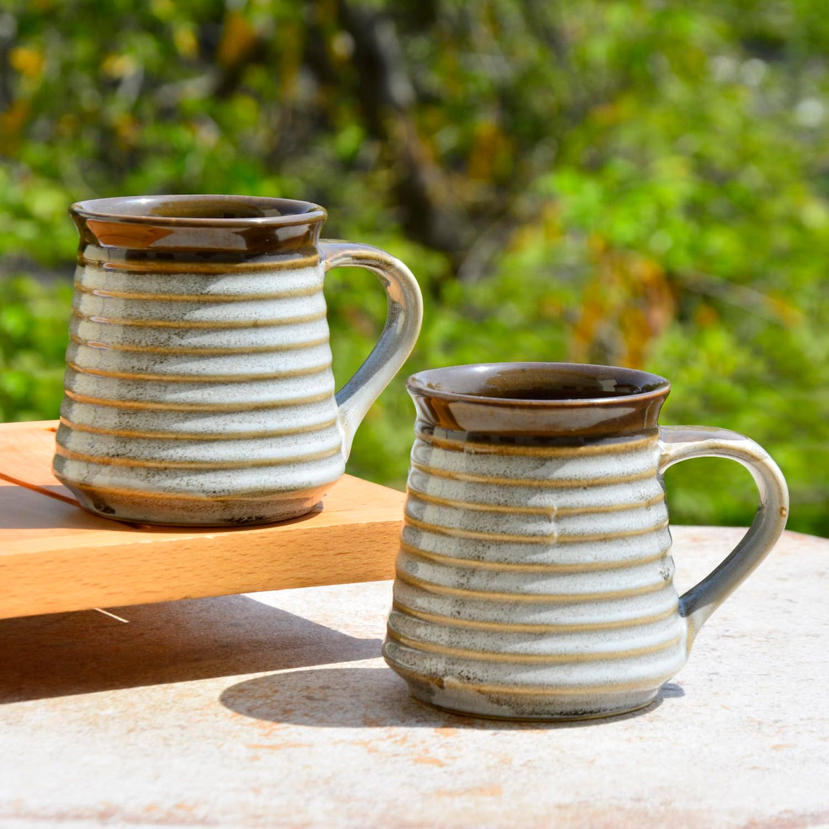 Hand Glazed Brown Ceramic Large Milk Mugs Set Of 2 - 300ml Each, Brown & Off White | Jumbo Coffee Cups & Mugs - Tea Cups & Mugs