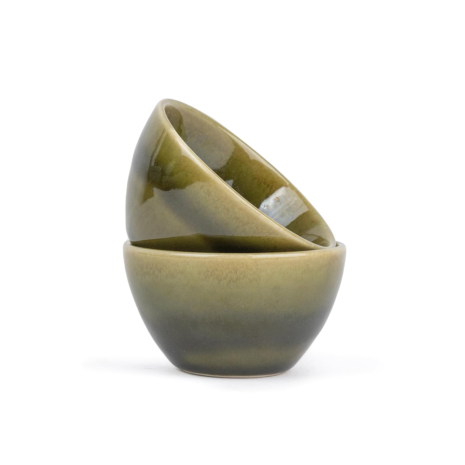Ceramic Veg Bowls Set Of 6 For Dinner - 220ml Each, Mehndi Ombre | Katori Set - Ceramic Bowls Set | Dessert Bowl Set With Glossy Finish - Ice Cream Bowls