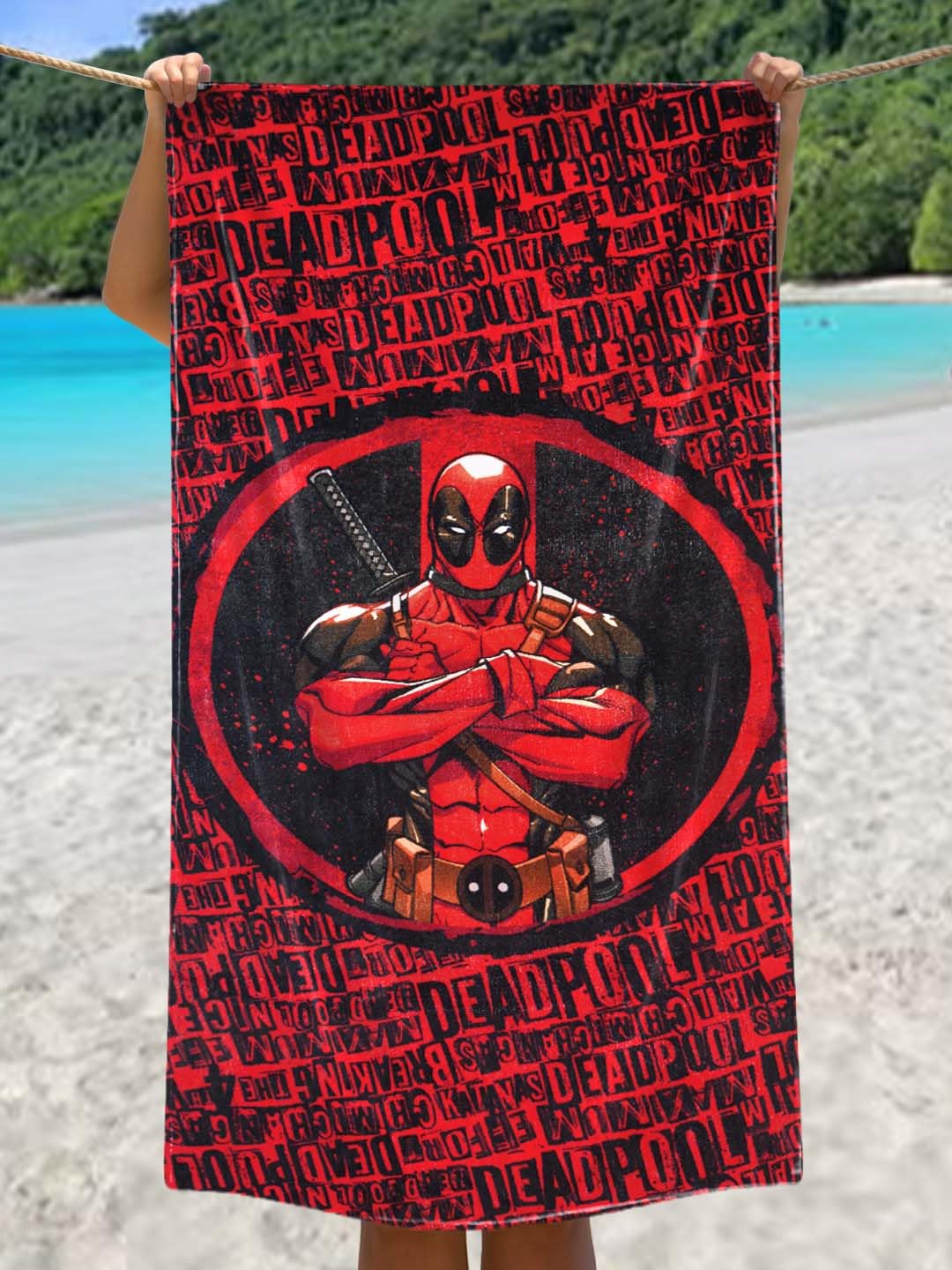 Athom Living Kids Soft Cotton Cartoons Digital Printed Bath Towel 300 Gsm (Deadpool)
