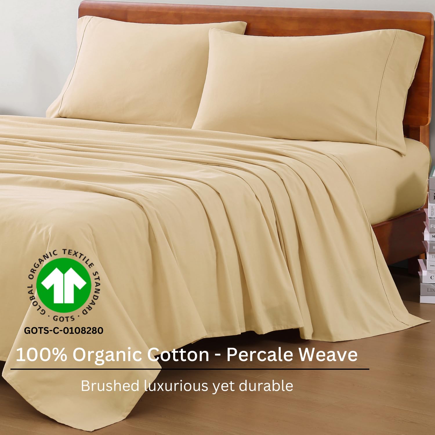 1 Elastic Fitted Bedsheet For Super King Size & 2 Pillow Cover - 72 X 78 Inches, Beige | Durable & Fade Resistant | Pure Comfort Of Organic Cotton
