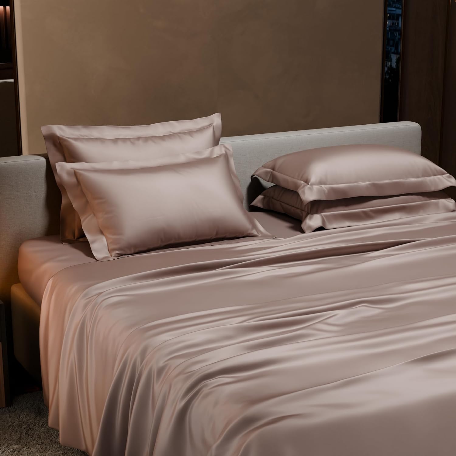 Bedding Set 1 Bedsheet King Size With 4 Pillow Cover - 108 X 108 Inches, Champagne | Wedding, Bedroom, Date Night Collection | 300 Thread Count