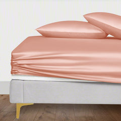 Elastic Fitted Queen Size Bedsheet - 60 X 78 Inches, Peach | 400 Thread Count Silky Soft | Naturally Soft, Breathable, & Skin-Friendly