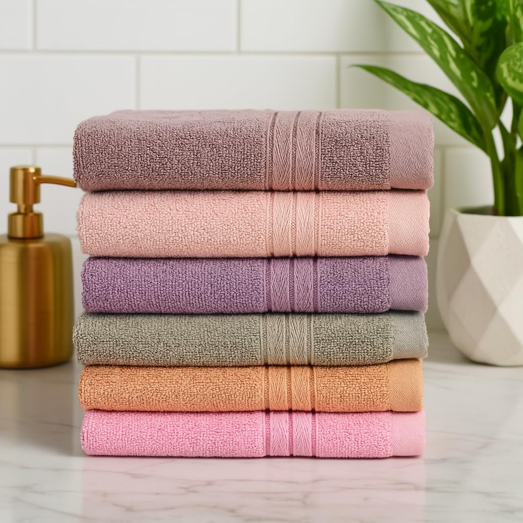 Furnofy Premium Cotton Hand Towels Set Of 6 (Pastel Colour)