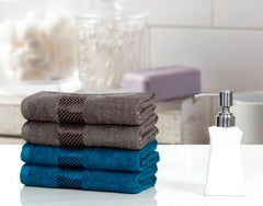 Fash Home International 100% Cotton Ultra Soft & Super Absorbent Antibacterial Hand Towel 500 Gsm (Grey & Teal) - Pack Of 4