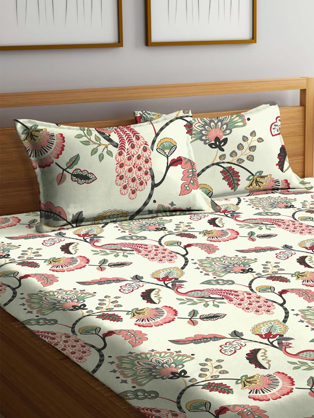 Printed King Size Double Bed Bedsheet With 2 Pillow Cover | 72 X 78 Inches, Multicolor | All Around Elastic Fitted Bedsheet | Softness & Comfortable Rest In Any Season
