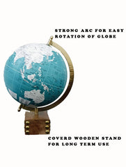 Rotating World Globe 8 Inch With Gold Arc & Wooden Stand For Show Piece For Home, Office, Study Table Decor, Birthday, Party Gifts For Students, Sky Blue, Pack Of 1