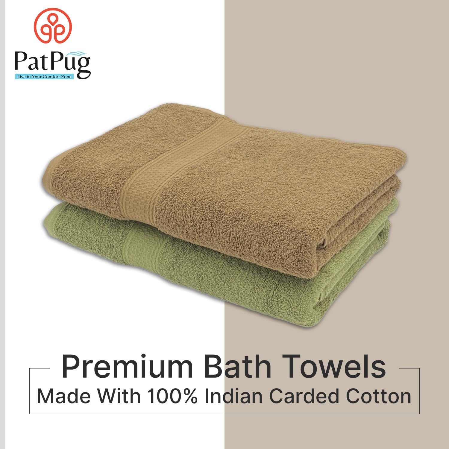 Patpug 100% Indian Ultra Soft Cotton 500 Gsm Highly Absorbent, Fade Resistant, Quick Drying Large Bath Towel (Sepia Brown & Olive Green)