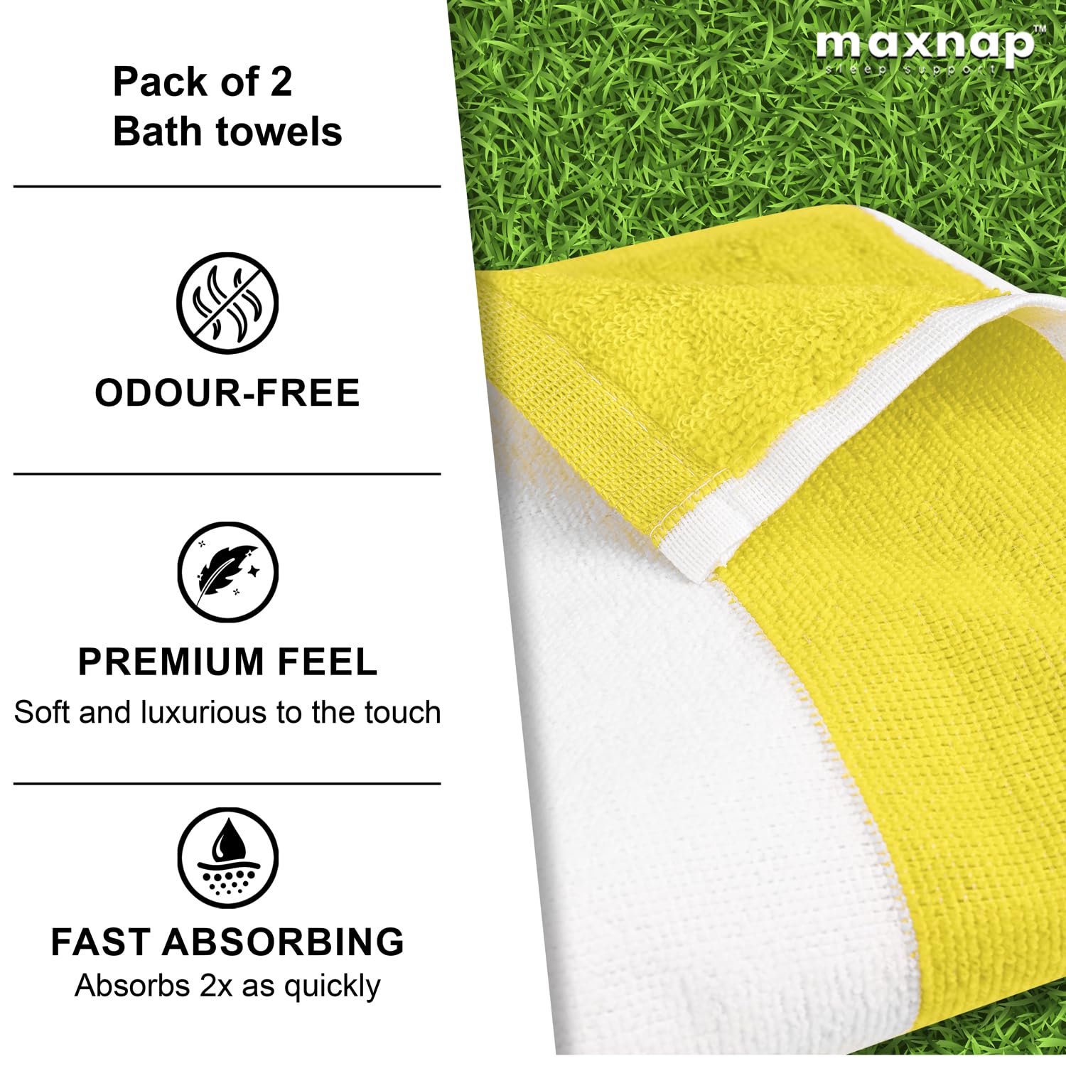 Maxnap Sunstripe Premium Cabana Striped Towel 600 Gsm | 100% Cotton, Soft & Quick-Dry Pool Towels - Set Of 2 (Yellow)
