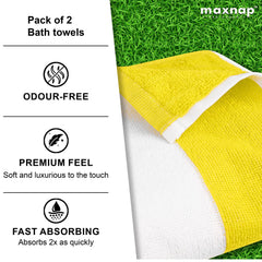 Maxnap Sunstripe Premium Cabana Striped Towel 600 Gsm | 100% Cotton, Soft & Quick-Dry Pool Towels - Set Of 2 (Yellow)