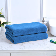 Black Gold The Finer Touch Premium Microfiber Bath Towels 800 Gsm | Lightweight Ultra-Soft Fade Resistant (Blue) - 2 Pcs