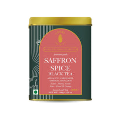 Luxmi Estates Saffron Spice Black Tea - 100gm, 3.5 Ounce | USDA Certified Organic Tea - Medium Caffeine Black Tea | Made With Kashmiri Saffron, Cinnamon, Natural Cardamom Extract - Assam CTC Tea