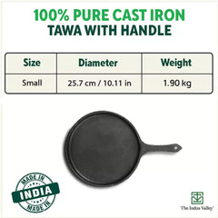 Pre-Seasoned Black Cast Iron Tawa For Dosa, Chapathi - 25.7cm, 10 Inch, 2 Kg | Induction Friendly, Naturally Nonstick, 100% Pure & Toxin-Free, No Chemical Coating