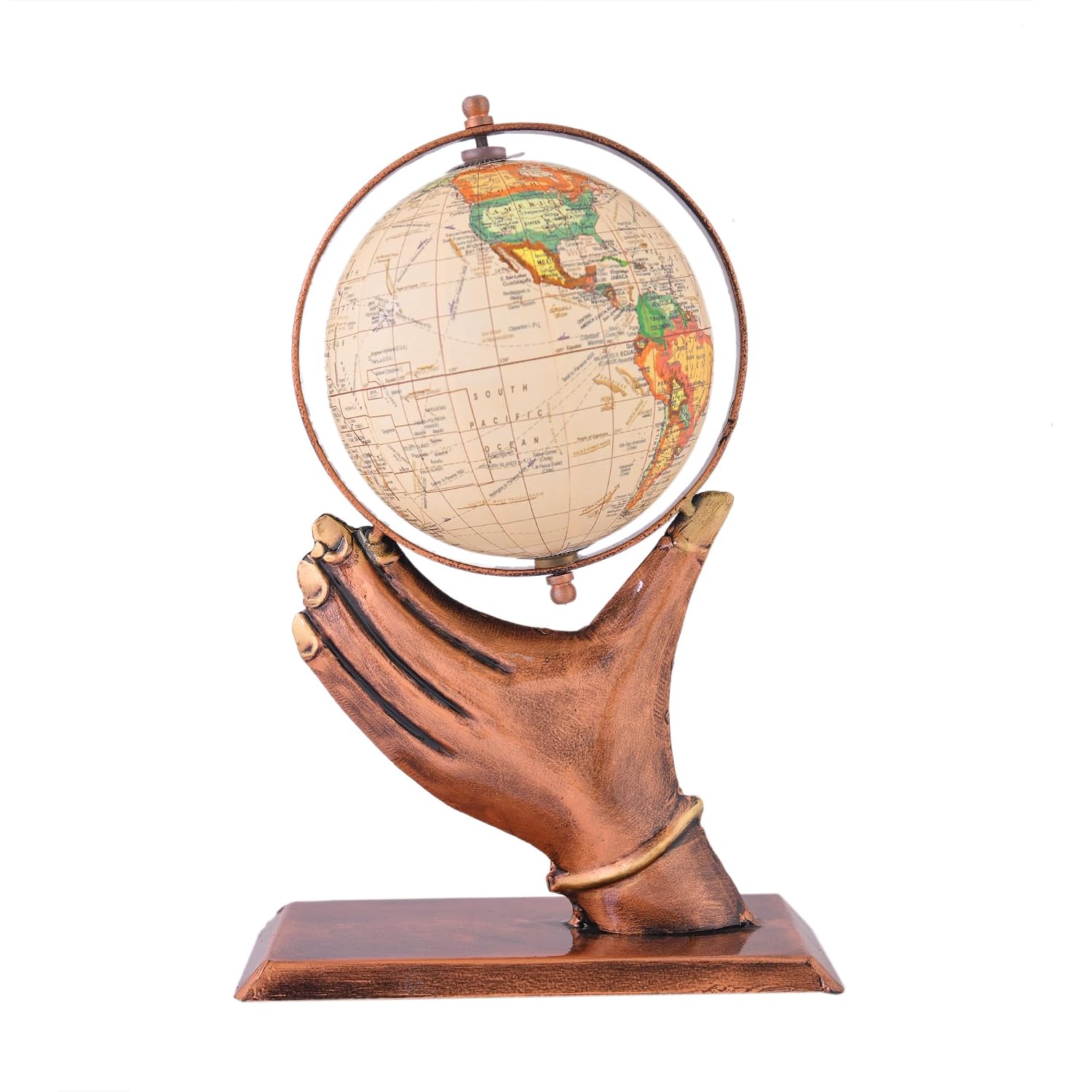 Home & Office Decorative Hand Globe Metal Table Top Showpiece Globe, Home Decor, Living Room, Bedroom, Showcase, Office Desk, & Gifting, Pack Of 1