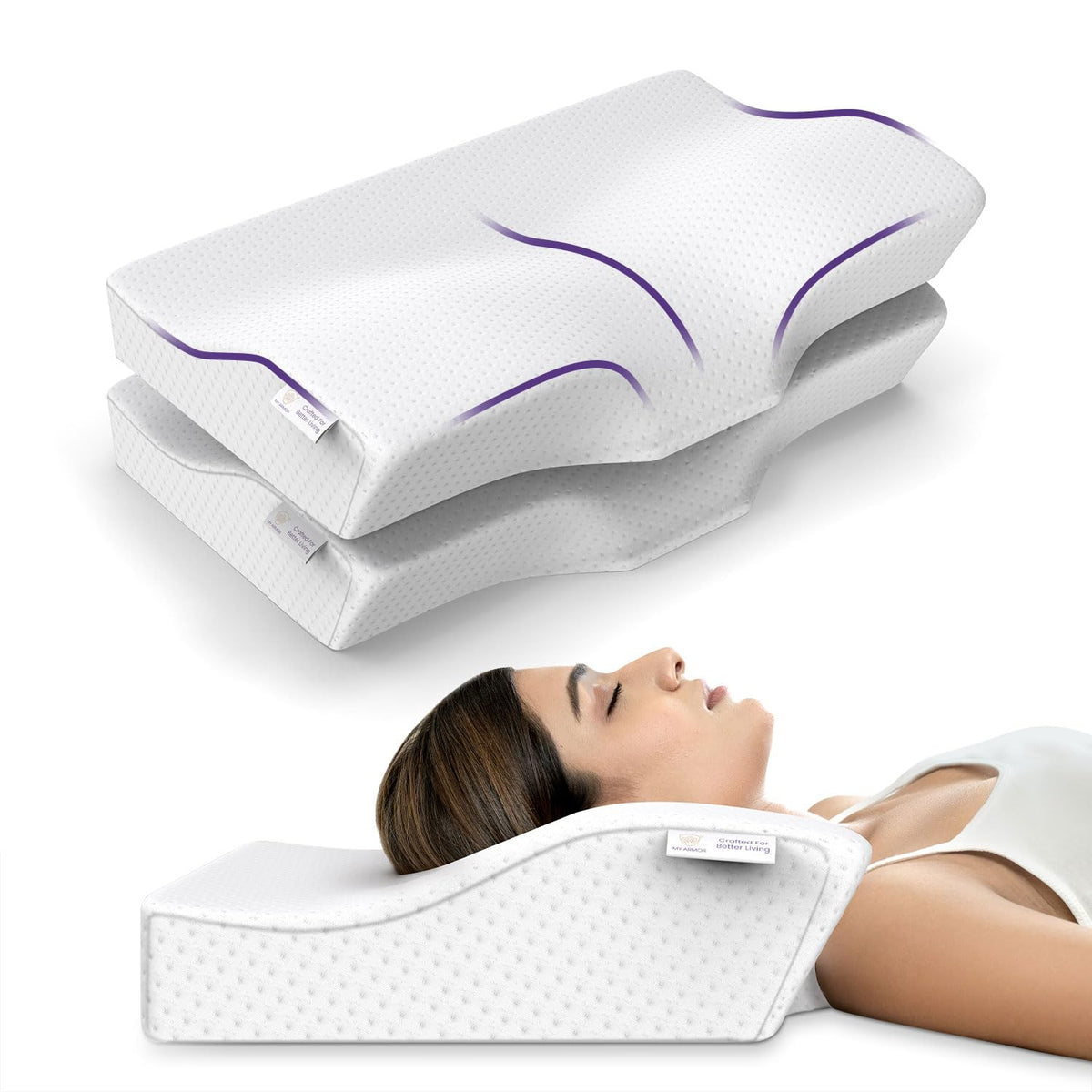 Cool Gel Cervical Pillow For Neck Pain, Orthopedic Pillows, Dual Height - 2 & 4 Inch | Memory Foam Pillow For Sleeping With Extra Contour Support, Spondylitis Neck, Adjustable - Pack Of 2