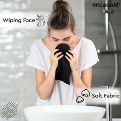 Encasa Xo Kitchen Hand Towels Set 150 Gsm | Waffle Weave & Flat Hand Towel | Quick Drying Reusable Cotton Washcloths | Set Of 6 (Black)