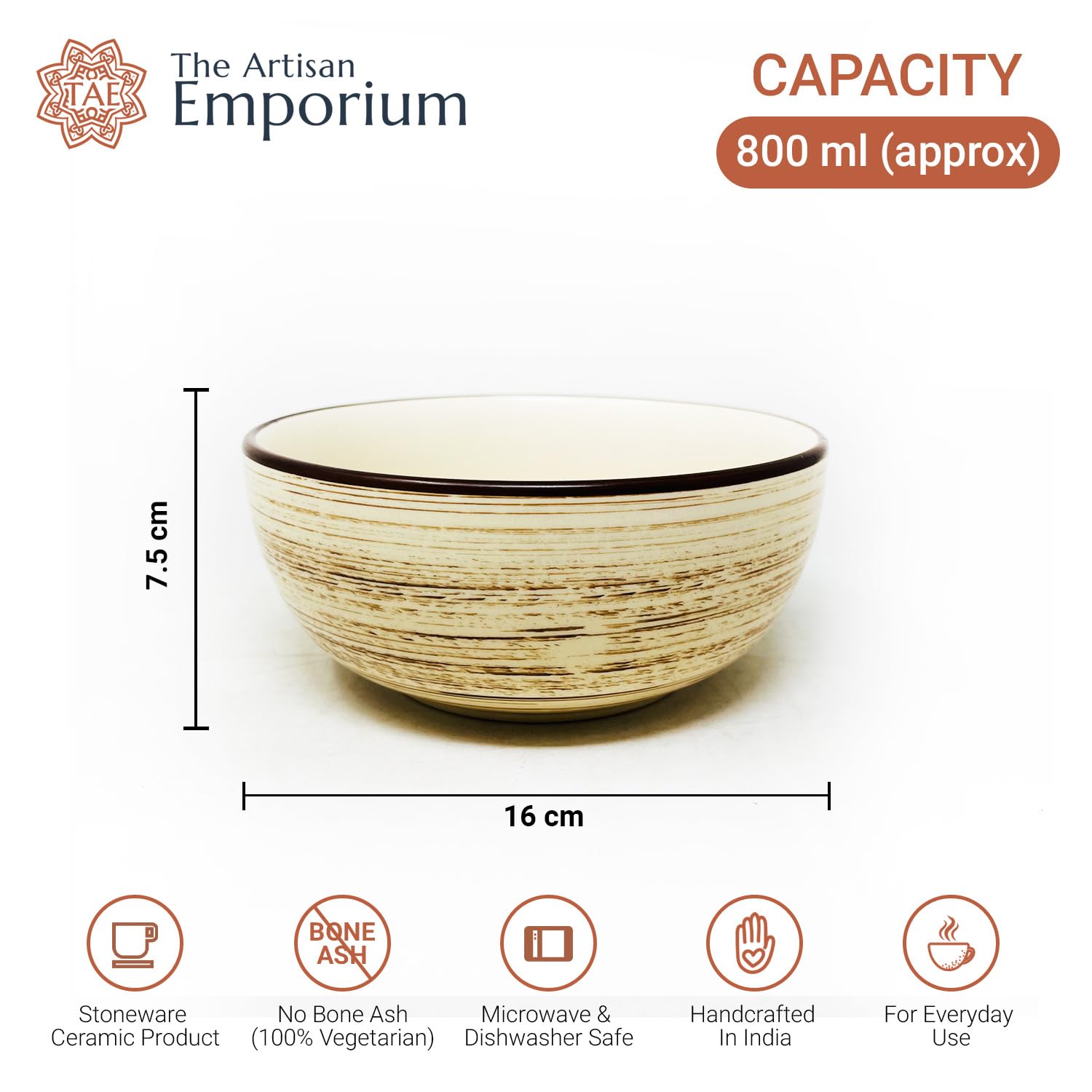 Iris Beige Ceramic Serving Bowl Set Of 2 Pieces, 800ml Each | Hand Painted Large Dining Serving Bowls For Serving - Microwave Safe & Dishwasher Safe