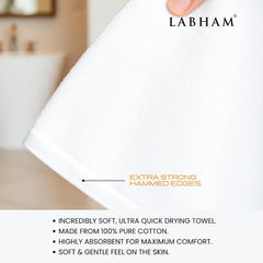 Labham 100% Cotton Hand Towel 2400 Gsm | Ultra-Soft Super Absorbent & Quick Dry Hand Towel (White) - Pack Of 12