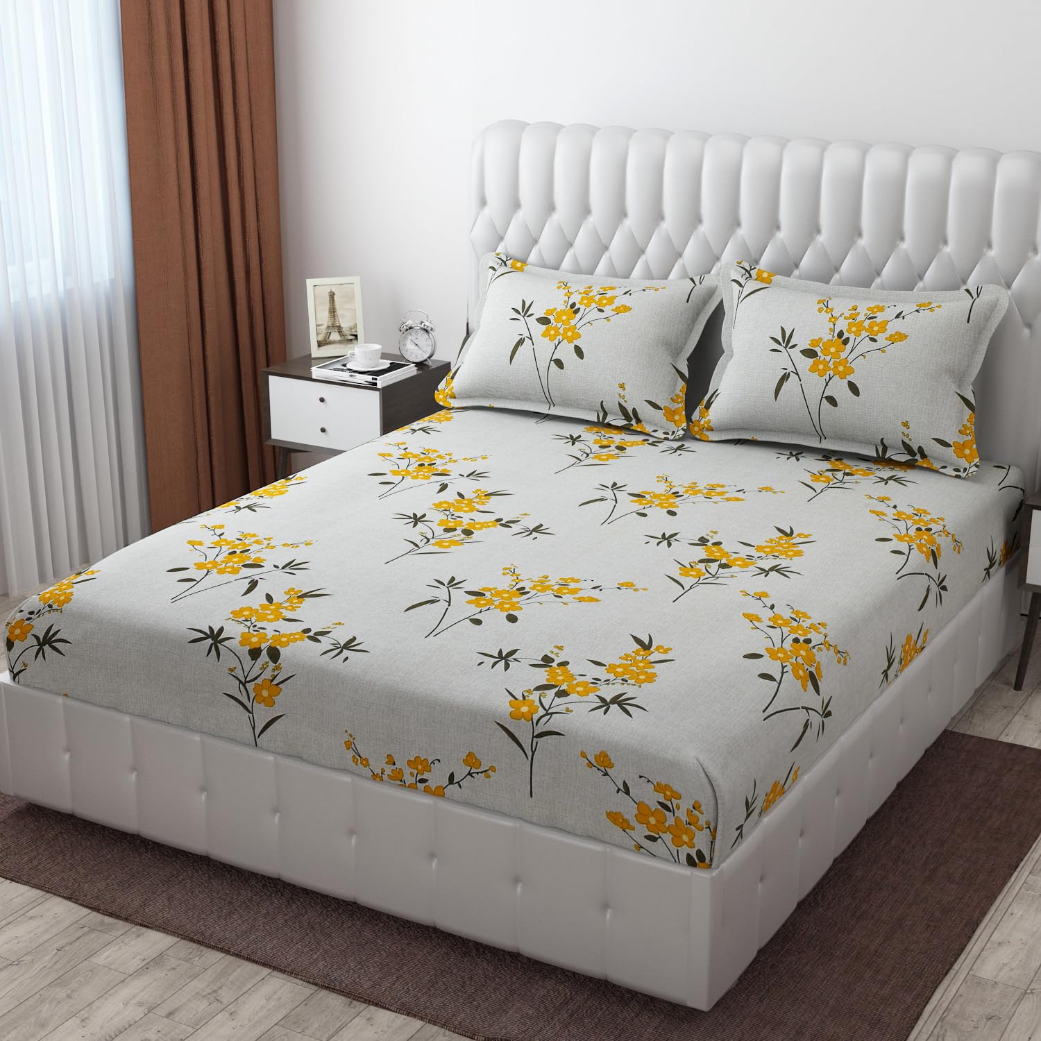 King Size Double Bedsheet For With 2 Pillow Covers - 72 X 78 X 8 Inches, Grey | 300 Thread Count Breathable & Durable - Luxurious & Comfortable Bedsheet