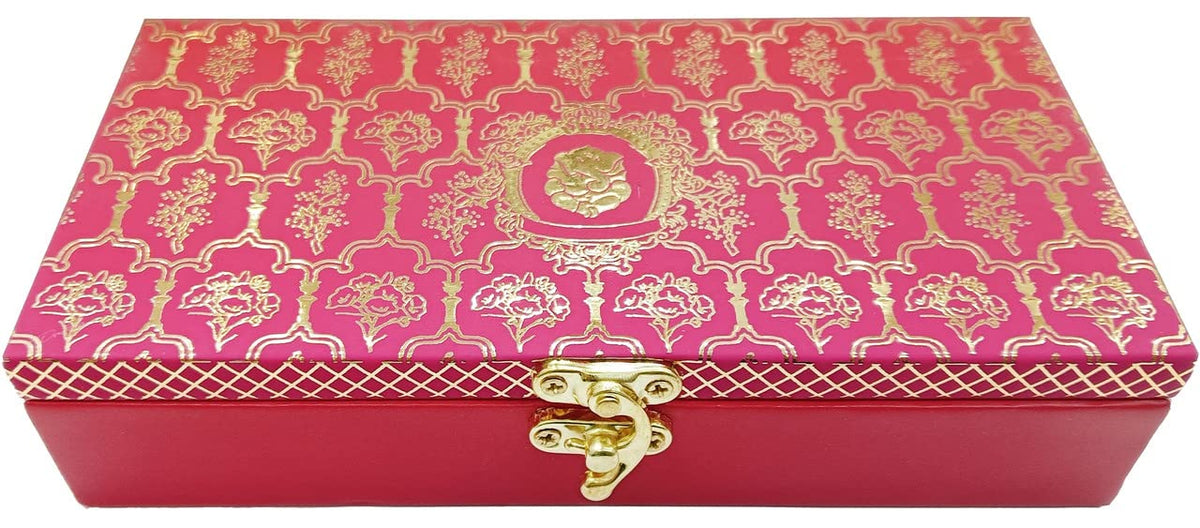 Designer Wodden Fancy Shagun Gift Boxes For Wedding, Shagun Cash Box Or Money Box With Mgi Printing For Wedding, Engagement, Holi, Diwali, Baby Showers, Colour - Pink