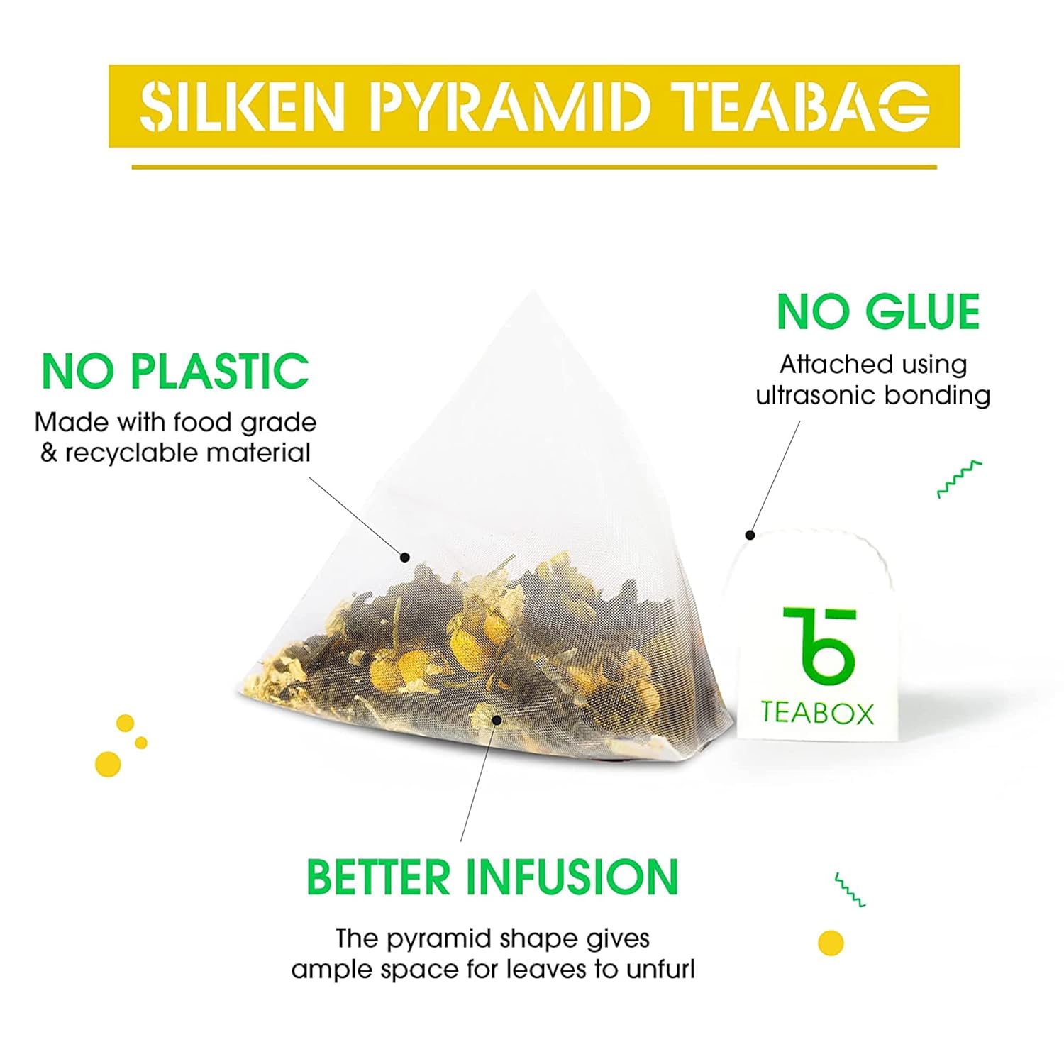 Teabox Premium Chamomile Green Tea - 50 Pyramid Tea Bags | 100% Whole Leaf Green Tea From The Himalayas - Low Caffeine, 0% Bitterness