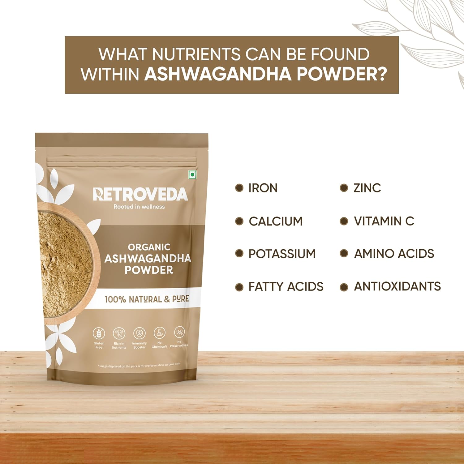 Retroveda Oraganic Ashwagandha Powder Helps Fight Anxiety & Stress Helps Boost Strength, Stamina & Energy 100% Pure & Natural | 100gm 0.2lbs