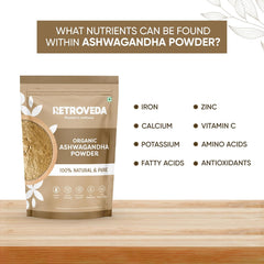 Retroveda Oraganic Ashwagandha Powder Helps Fight Anxiety & Stress Helps Boost Strength, Stamina & Energy 100% Pure & Natural | 100gm 0.2lbs