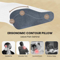 Cervical Pillow For Neck Pain & Shoulder Pain Relief, Grey & White | Memory Foam Pillow For Sleeping - Orthopedic For Spondylitis, Neck Support Contour Medical Pillow - Pack Of 1