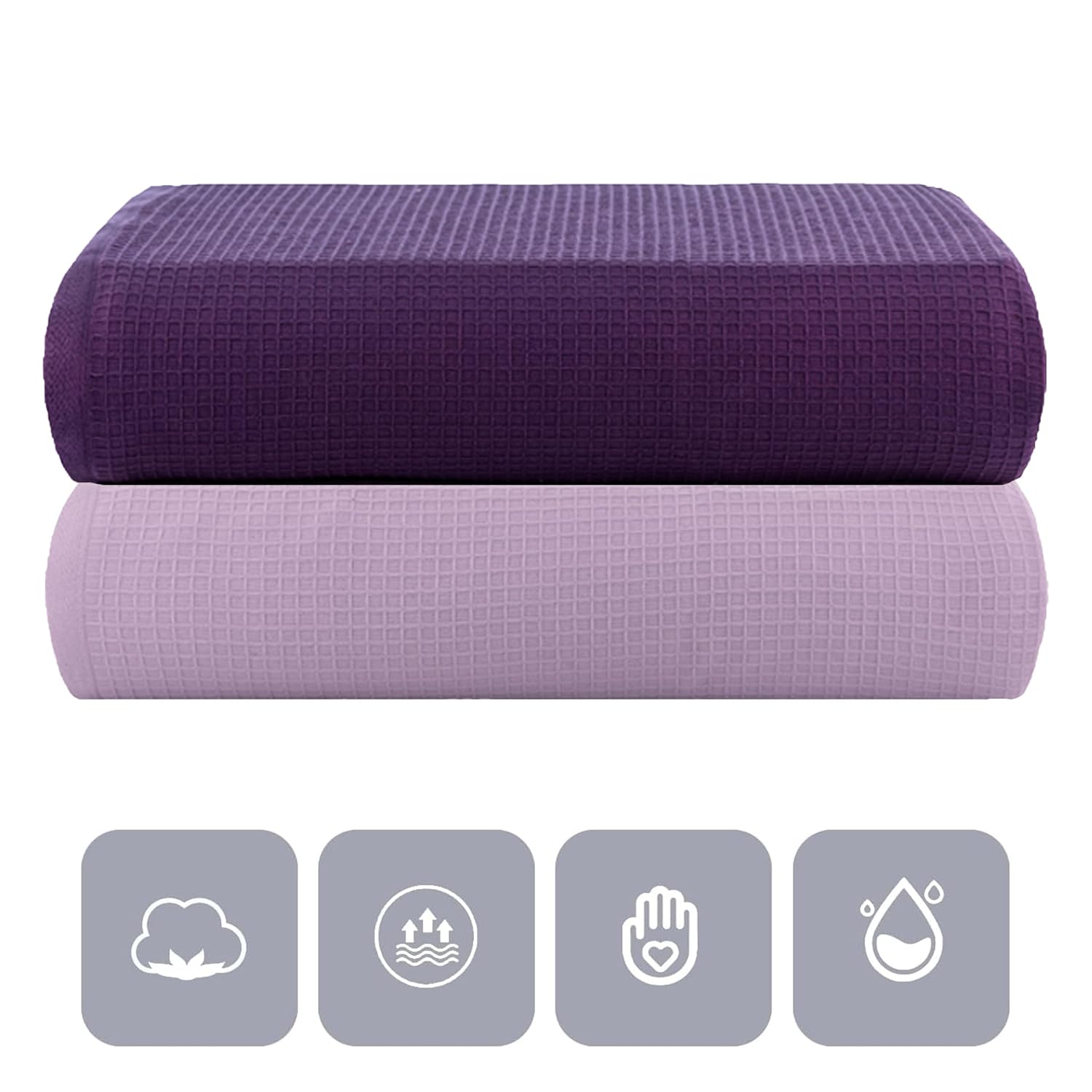 Casa Copenhagen Designed In Denmark Waffle Super Soft 2 Pieces 100% Cotton Large Bath Towel 525 Gsm - Dark Purple & Purple Rose