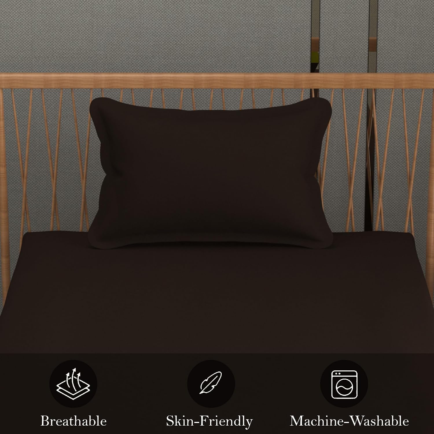 Solid Plain Single Size Bedsheet Set With 1 Pillow Covers | Size - 60 X 90 Inches, Brown | Ideal For All Seasons Due To Its Breathable Nature