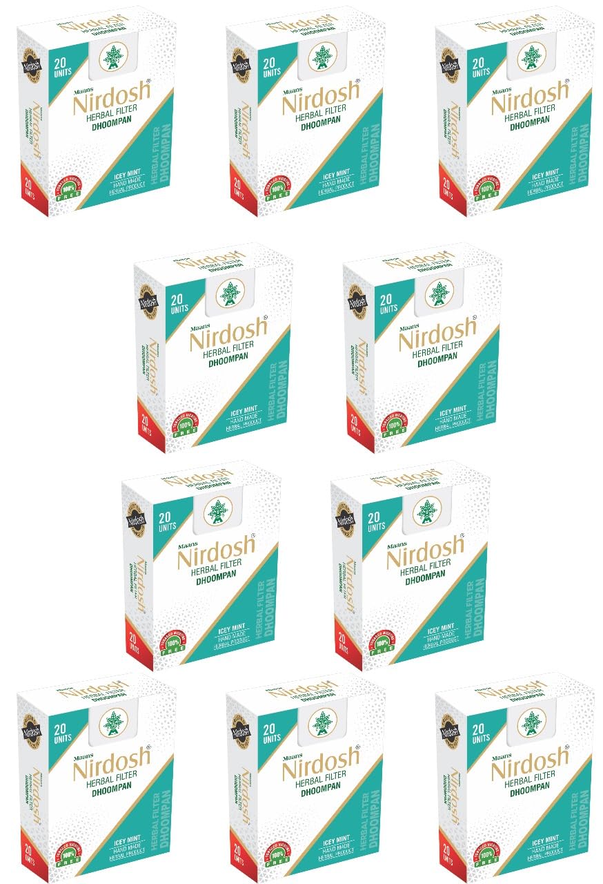 Icey Mint Flavored Herbal Filter Dhoompan Sticks - Pack Of 10X 20 Pcs Herbal Cigarette | Bidi Sticks Rolled In Tendu Leaves, Non-Addictive Sticks - Tobacco Free & Nicotine Free