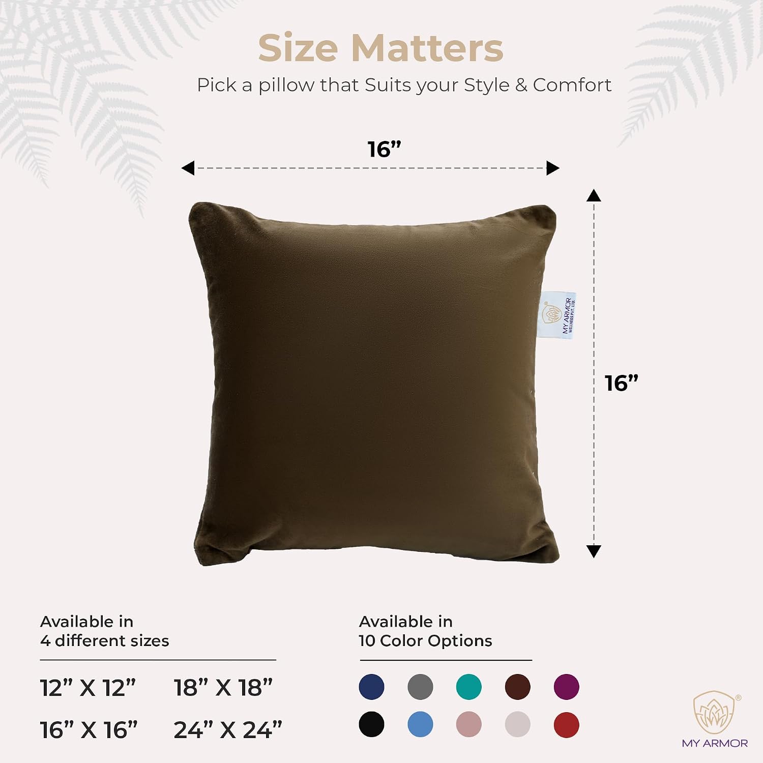 Microfiber Square Soft Pillow Cushion For Sofa & Bed, Brown - 16 X 16 Inch | Fluffy For Comfort & Back Support | Hypoallergenic, Washable | Premium Velvet Outer Cover With Zip - Pack Of 5