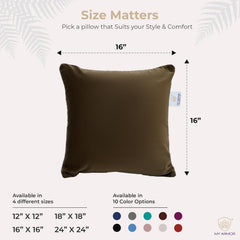 Microfiber Square Soft Pillow Cushion For Sofa & Bed, Brown - 16 X 16 Inch | Fluffy For Comfort & Back Support | Hypoallergenic, Washable | Premium Velvet Outer Cover With Zip - Pack Of 5