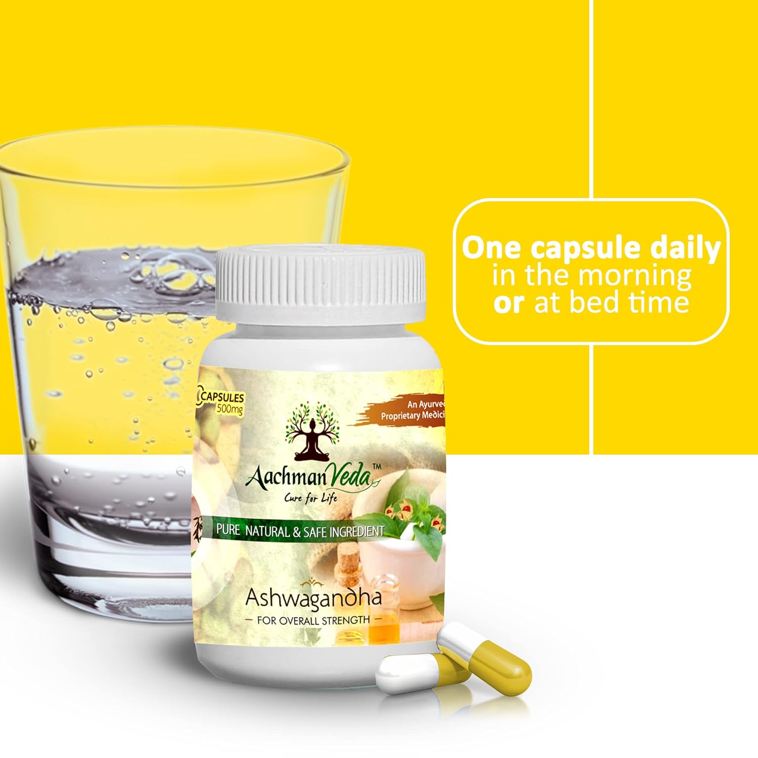 Aachman Veda Ashwagandha Capsules For Men & Women, Stress Management, Strength, Stamina Energy | 60 Capsules 100gm 0.2lbs