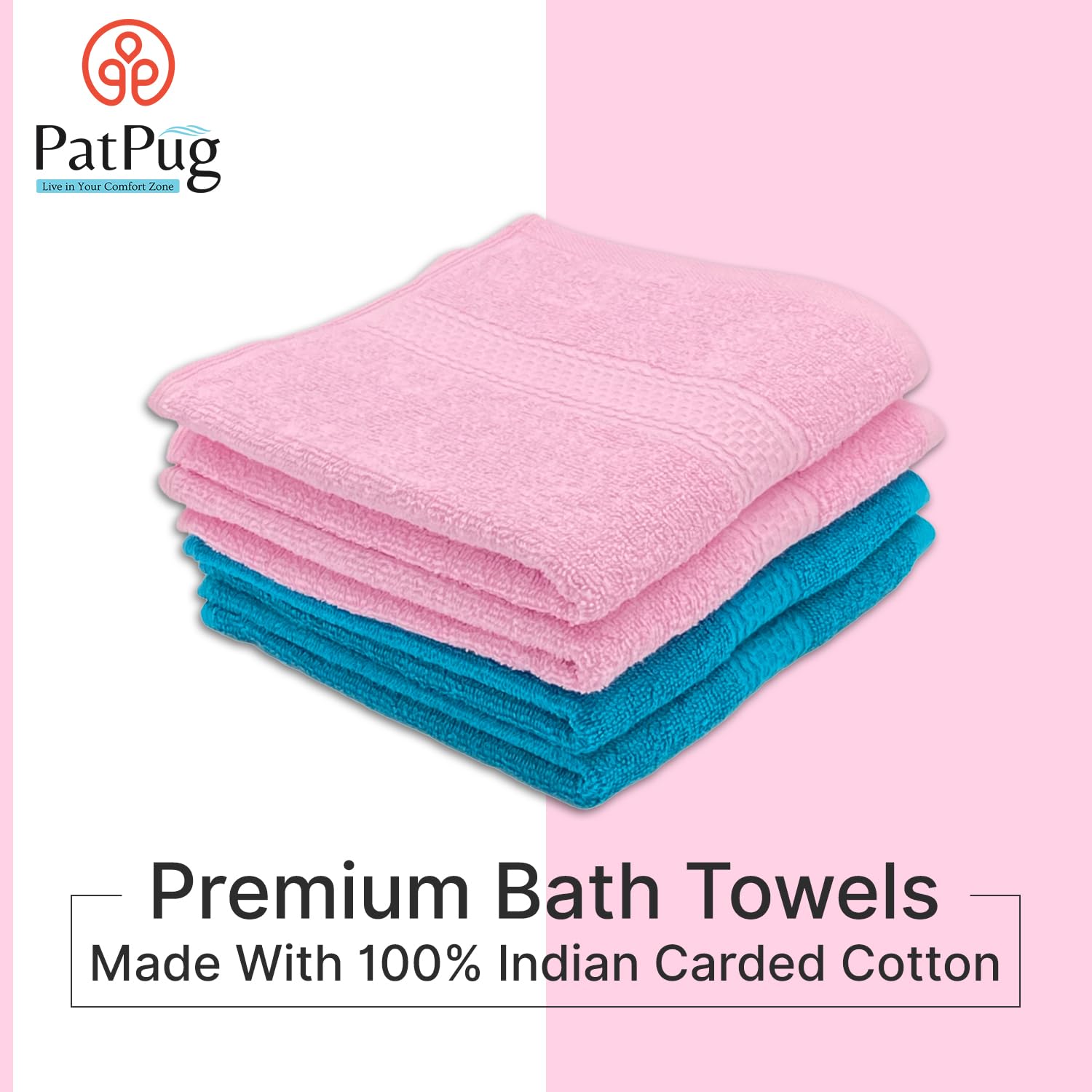Patpug 100% Indian Ultra Soft Cotton Hand Towel 600 Gsm | For Gym, Workout, Yoga, Wash Basin (Teal & Sweet Pink) - 4 Piece
