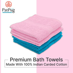 Patpug 100% Indian Ultra Soft Cotton Hand Towel 600 Gsm | For Gym, Workout, Yoga, Wash Basin (Teal & Sweet Pink) - 4 Piece