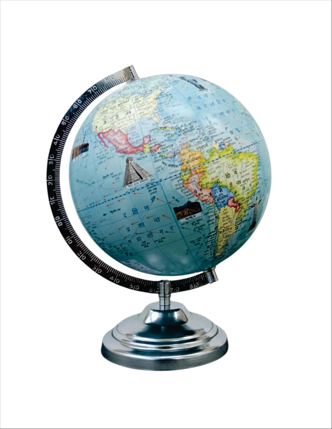 Rotating Hindi Globe With Sturdy Metal Stand For Home Decor, Office Decor & Study Table Decor, Birthday, Party Gifts & Anniversary, Pack Of 1