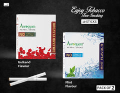 Aarogyam Herbals Pack Of 2 Flavours 100% Tobacco & Nicotine Free Cigarette For Relieve Stress & Mood Enhance Product Mint,  Gulkand - 10 Sticks X 2 Packets
