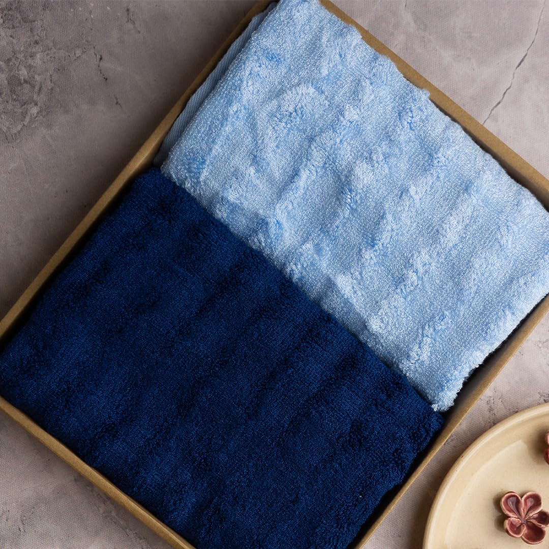 Mush Bamboo Hand Towels 600 Gsm | 100% Bamboo Gym Towel For Men & Women Workout Ultra Soft, Absorbent & Quick Dry Towel (Navy & Sky Blue)- Set Of 2