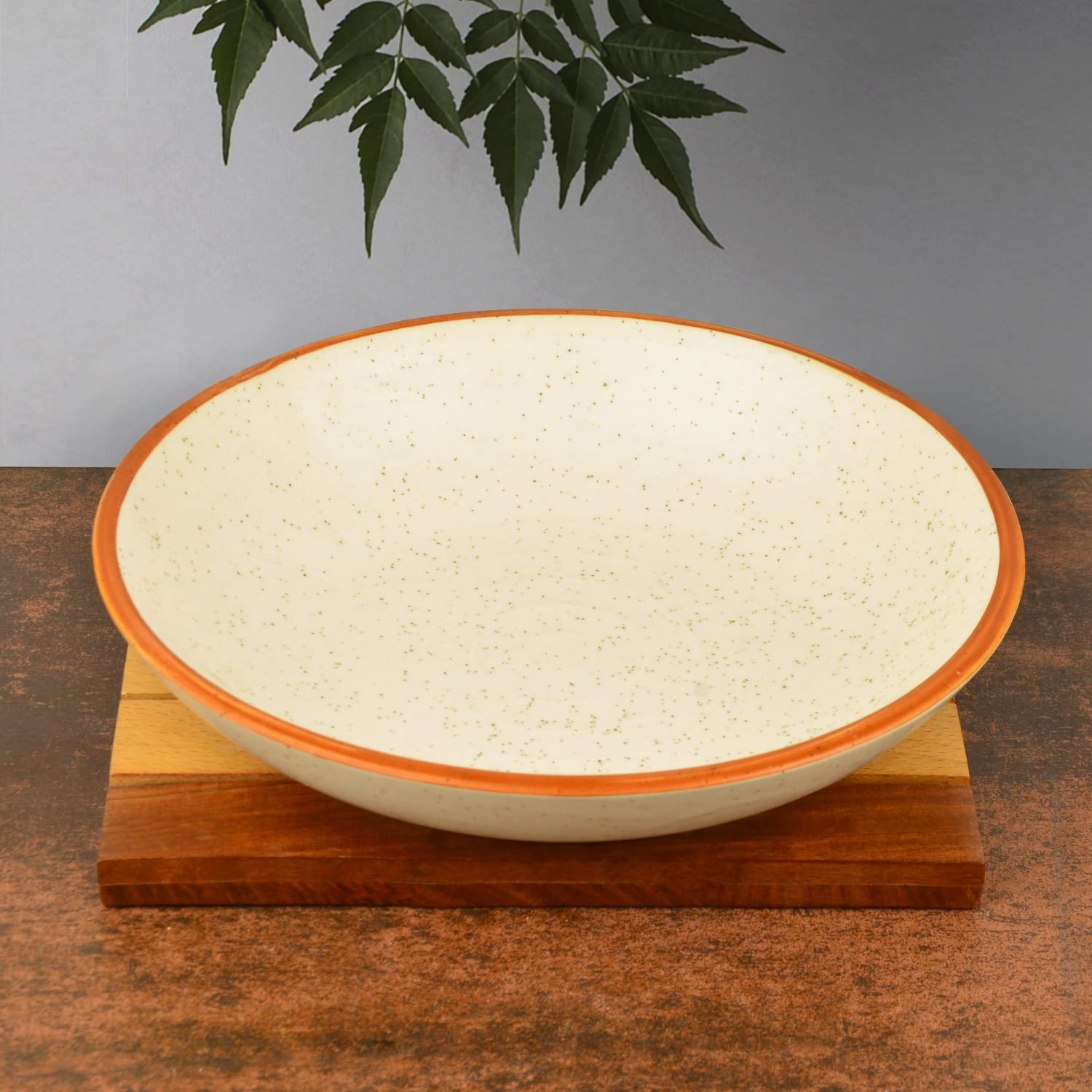 Studio Pottery Matt Finish Ceramic Serving Bowl - Off White & Brown, Diameter – 21 Cm, 500ml | Rice & Salad Bowl - Snack Bowl, Vegetable & Pasta Serving Bowl