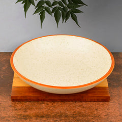 Studio Pottery Matt Finish Ceramic Serving Bowl - Off White & Brown, Diameter – 21 Cm, 500ml | Rice & Salad Bowl - Snack Bowl, Vegetable & Pasta Serving Bowl