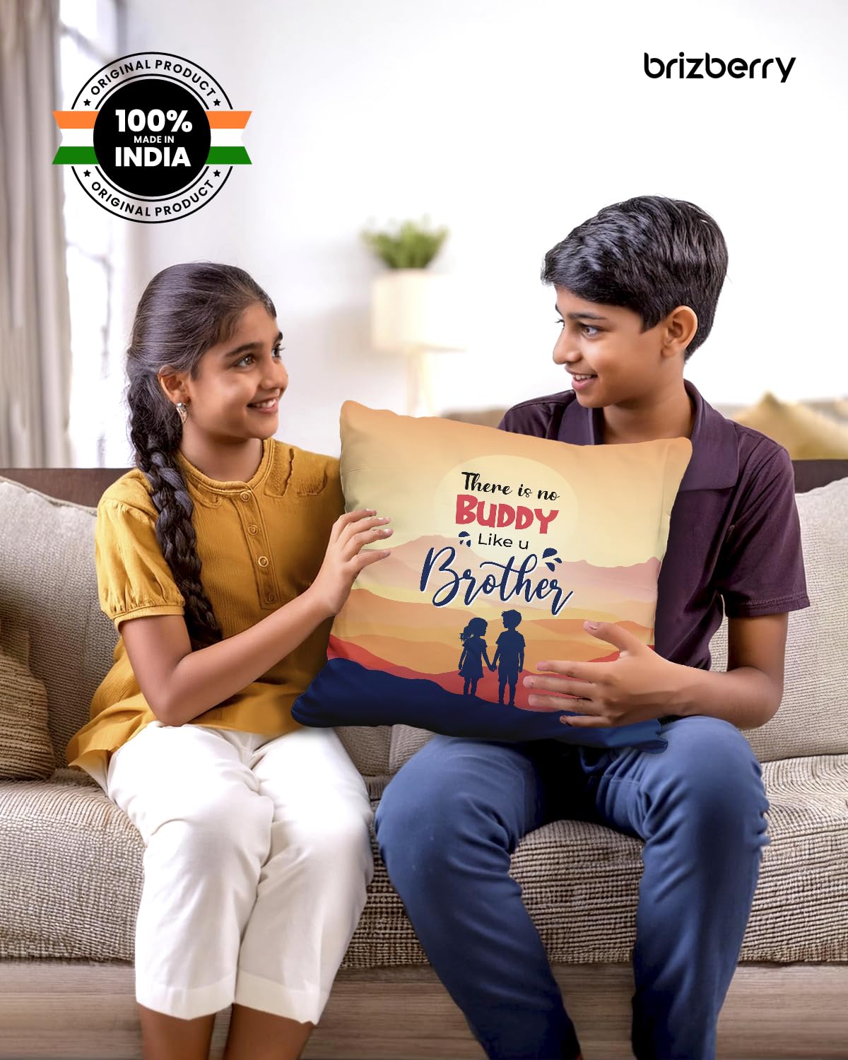 Premium Pillow Cushion For Best Brother, Light Orange - 16 Inch | Unique Thoughtful Cute Birthday Pillow Gift For Brother | Raksha Bandhan, Bhaidooj | With Filler Cushion - Design 24
