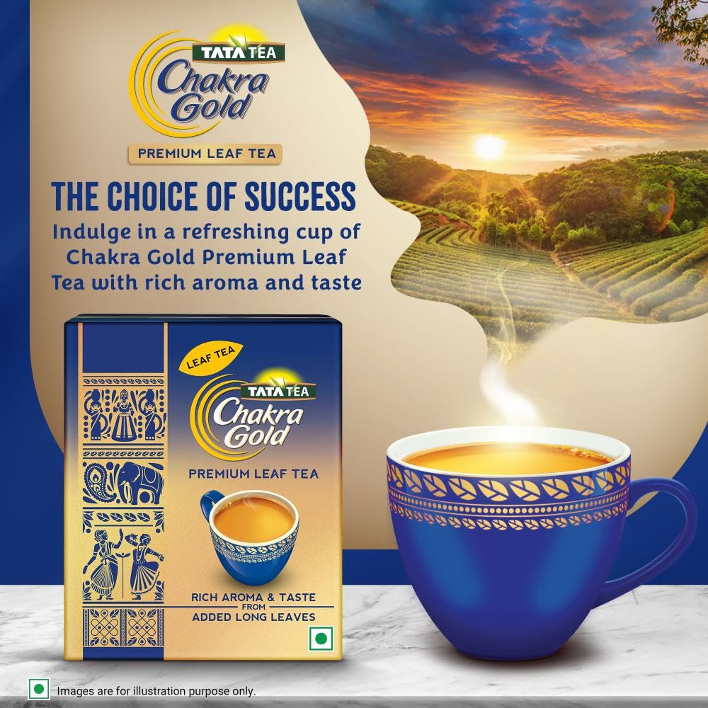 Tata Tea Chakra Gold Premium Leaf Tea - 500gm, 17.6 Ounce | Assam Long Leaf Tea With Added Long Leaves - Rich Aroma & Taste | Medium Caffeine Chai Patti