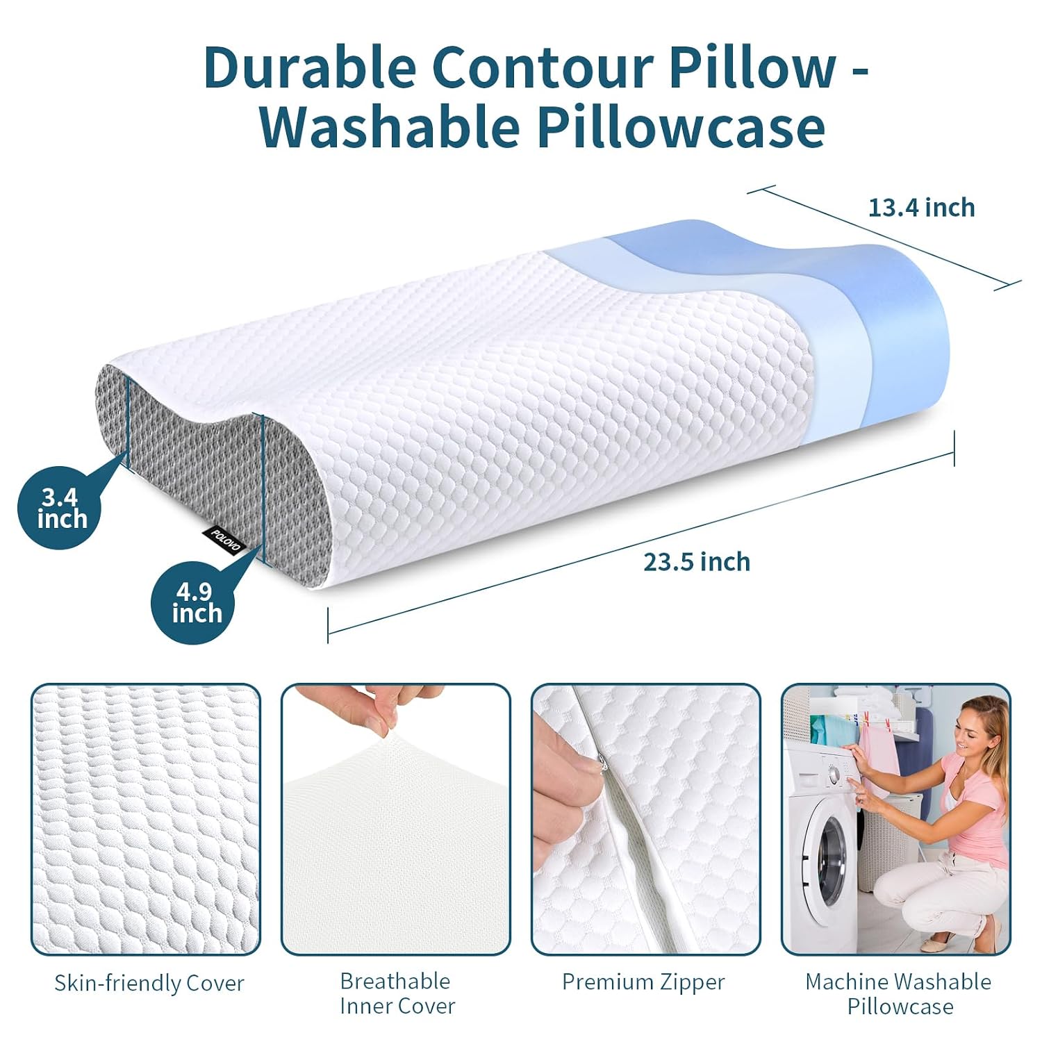 Memory Foam Pillow For Pain Relief, Bed Pillow For Sleeping - White & Grey | Ergonomic Orthopedic Pillow, Cervical Pillow For Neck & Shoulder Pain | For Side, Back, Stomach Sleeper