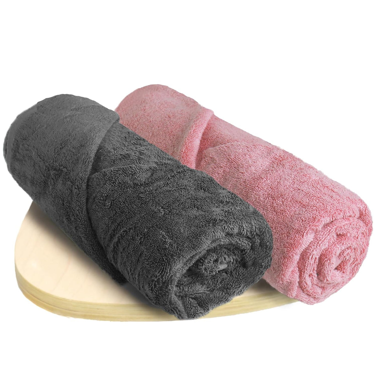 Heelium Bamboo Bath Towel 600 Gsm | Ultra Absorbent | 3x Softer Than Cotton Towels | Pack Of 2 - Peach, Grey